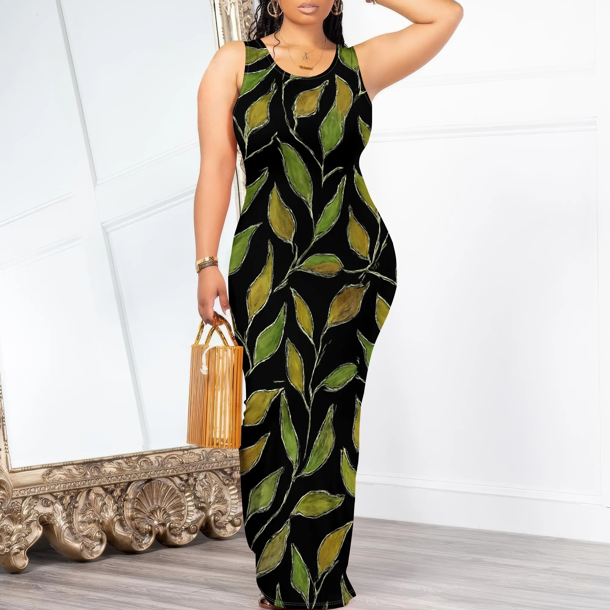 Leaf Print Bodycon Maxi Dress S-3XL – Sleeveless Black Summer Curve Dress for Vacation, Brunch & Casual Elegant Style
Leaf Print Bodycon Maxi Dress S-3XL – Sleeveless Black Summer Curve Dress for Vacation, Brunch & Casual Elegant Style