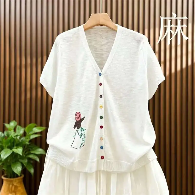 Color Button Printed Short Sleeved Knit Sweater Cardigan Coat for Women Loose Summer Autumn Thin Plus Size Versatile Top T-shirt
Color Button Printed Short Sleeved Knit Sweater Cardigan Coat for Women Loose Summer Autumn Thin Plus Size Versatile Top T-shirt