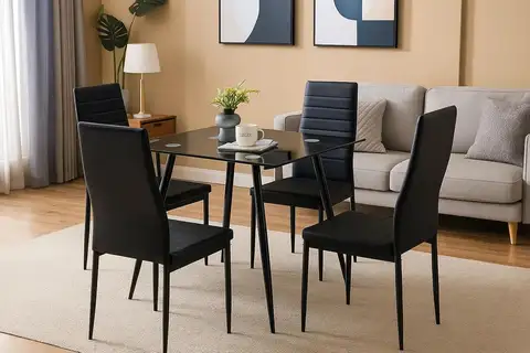 Ensemble de 4 chaises de salle à manger noires, chaises de cuisine noires en cuir PU avec protection rembourrée du pied à dossier haut, sans table