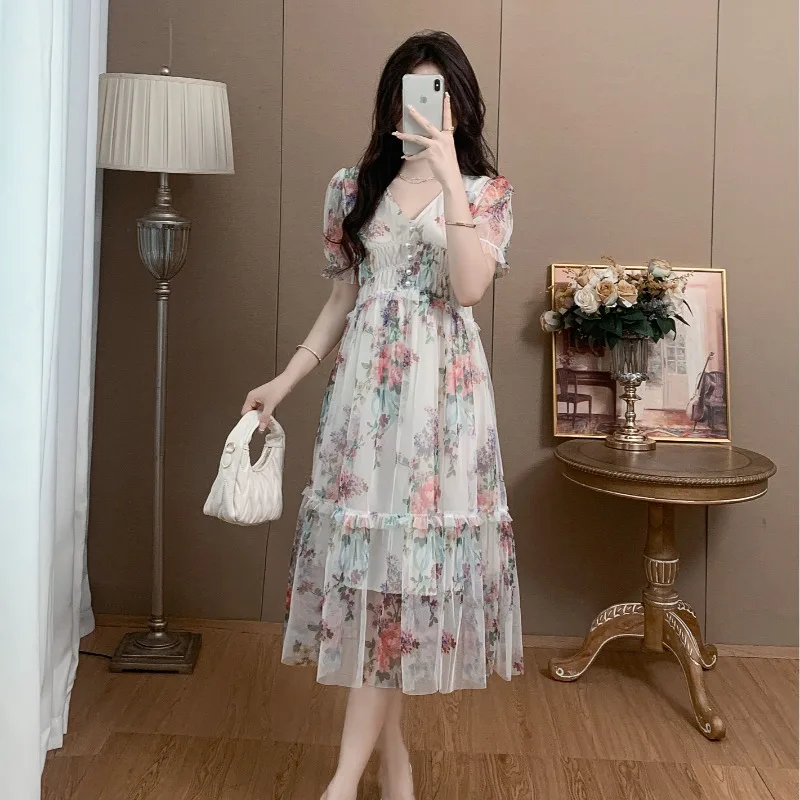 2025 Summer Luxury Gauze Print Spell Receive Waist Slimming Mid-length Temperament Dress Women
2025 Summer Luxury Gauze Print Spell Receive Waist Slimming Mid-length Temperament Dress Women