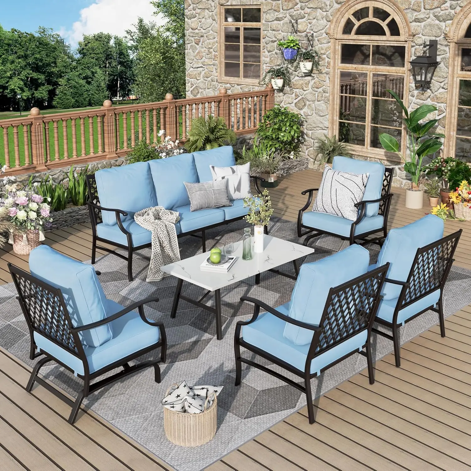 Patio Furniture Set, Outdoor Patio Furniture, Seat Sofa, Single Chairs, Rocker Chairs, Coffee Table and Thick Cushion
Patio Furniture Set, Outdoor Patio Furniture, Seat Sofa, Single Chairs, Rocker Chairs, Coffee Table and Thick Cushion