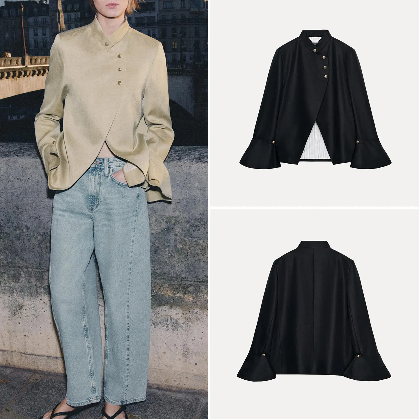 Women's Fashionable Summer Outfit Style Half High Collar Layered Decoration Suit Jacket Loose Fit Long Sleeve Button Closure
Women's Fashionable Summer Outfit Style Half High Collar Layered Decoration Suit Jacket Loose Fit Long Sleeve Button Closure