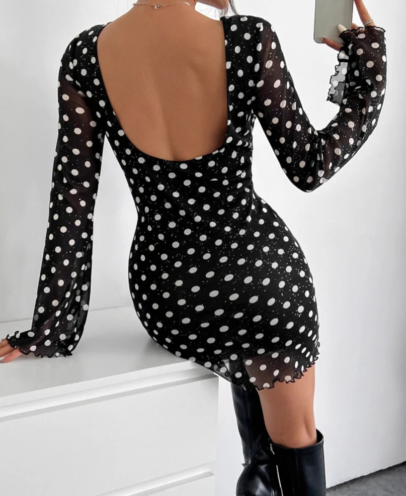 Womens Dresses 2025 Spring Fashion New Elegant Mesh Wave Dot Printed Round Neck Backless Long Sleeve Casual Mini Dress
Womens Dresses 2025 Spring Fashion New Elegant Mesh Wave Dot Printed Round Neck Backless Long Sleeve Casual Mini Dress