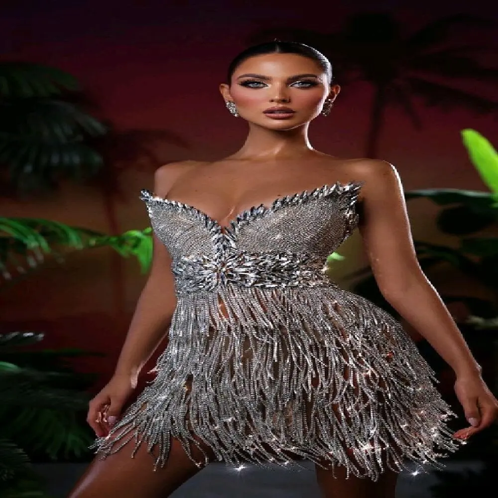 Hot Selling Women's Clothing Luxuriant Diamonds Decoration Super Flash Sequins Tassel Mini Dress Sexy Chic V-Neck Christmas Gown
Hot Selling Women's Clothing Luxuriant Diamonds Decoration Super Flash Sequins Tassel Mini Dress Sexy Chic V-Neck Christmas Gown