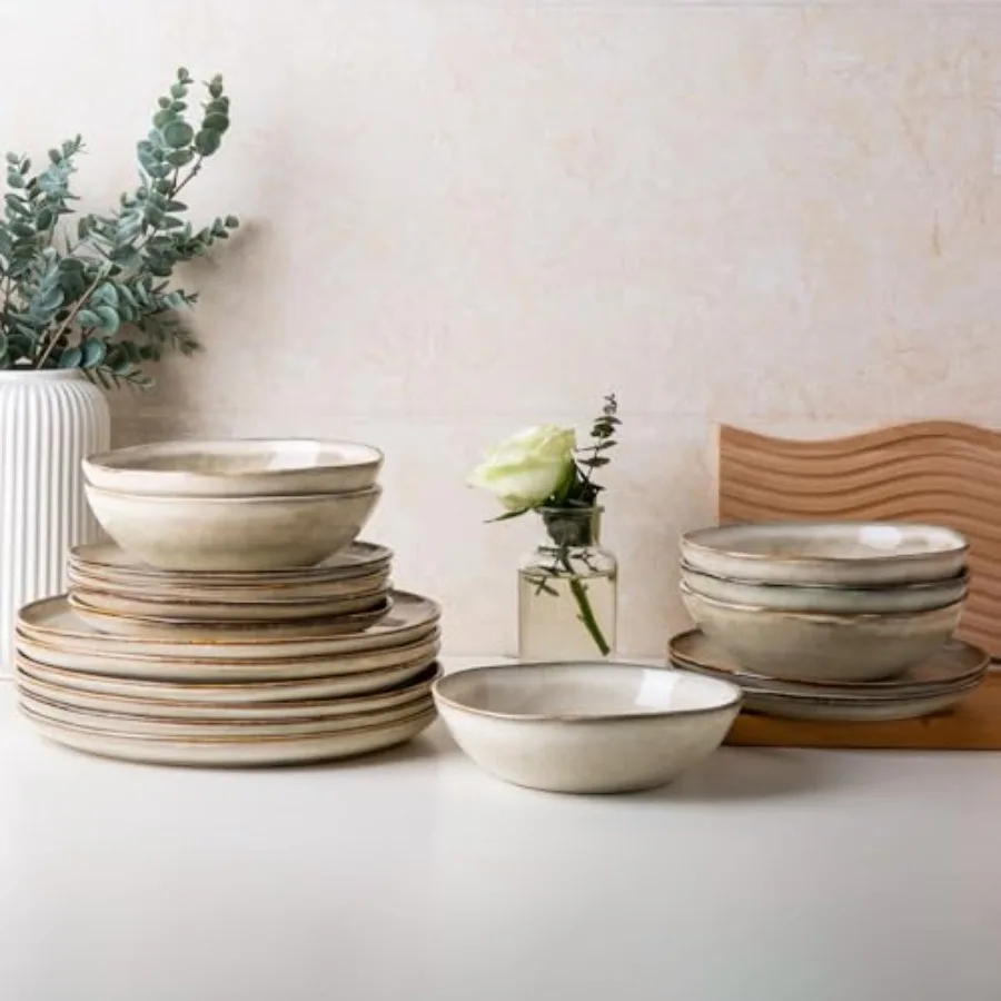 Handmade Reactive Glaze Stoneware Dinnerware Set for 8 24-Piece Ceramic Plates and Bowls Scratch Resistant Dishwasher and Micro
Handmade Reactive Glaze Stoneware Dinnerware Set for 8 24-Piece Ceramic Plates and Bowls Scratch Resistant Dishwasher and Micro