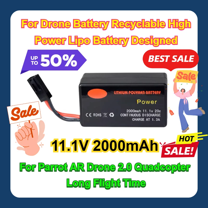 For Drone Battery Recyclable High Power Lipo Battery Designed for Parrot AR Drone 2.0 Quadcopter Long Flight Time 11.1V 2000mAh
For Drone Battery Recyclable High Power Lipo Battery Designed for Parrot AR Drone 2.0 Quadcopter Long Flight Time 11.1V 2000mAh