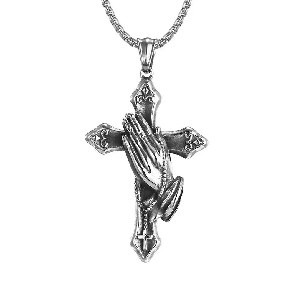 Retro Pure Silver Prayer Pendant Cross Necklace Trendy Personalized Hip Hop Design Hand of Prayer Jewelry Accessory
Retro Pure Silver Prayer Pendant Cross Necklace Trendy Personalized Hip Hop Design Hand of Prayer Jewelry Accessory