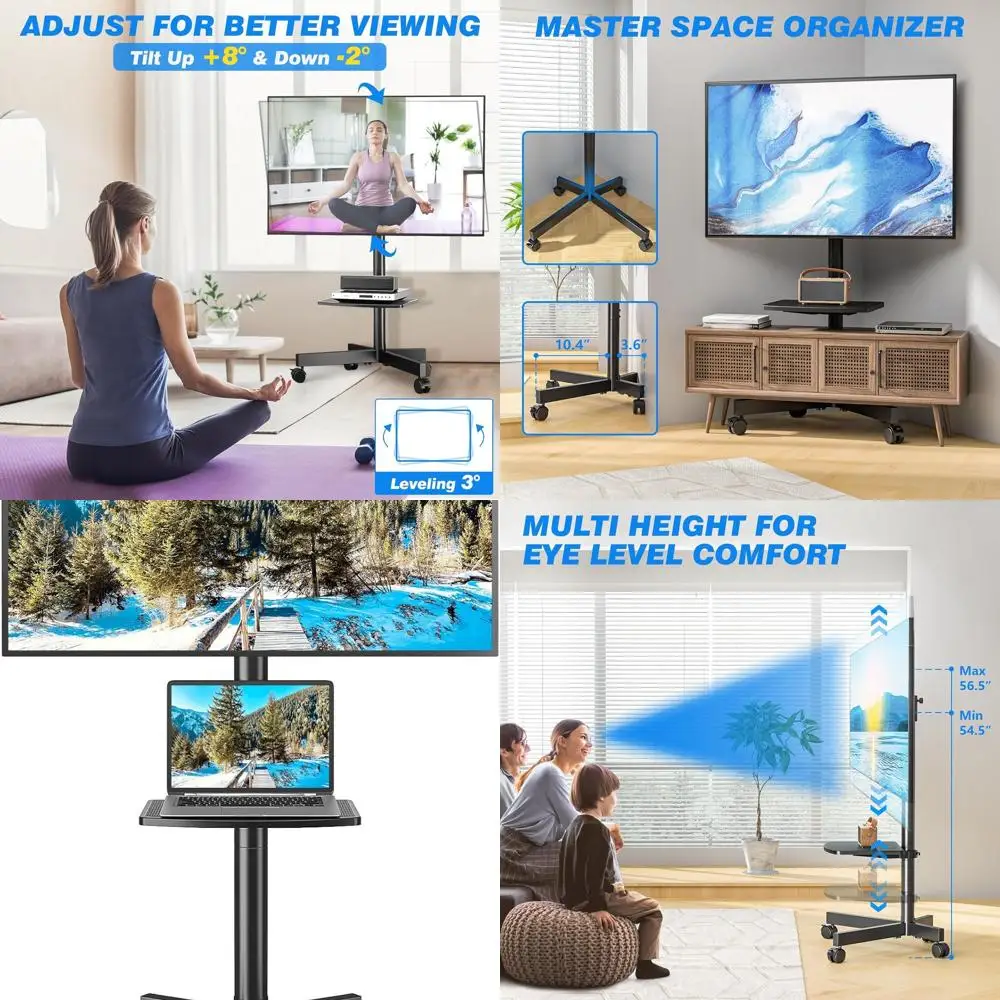 Портативная регулируемая тележка для телевизоров диаметром 23–65 до 88 фунтов, мобильная подставка с функциями наклона и высоты для дома и офиса
Портативная регулируемая тележка для телевизоров диаметром 23–65 до 88 фунтов, мобильная подставка с функциями наклона и высоты для дома и офиса