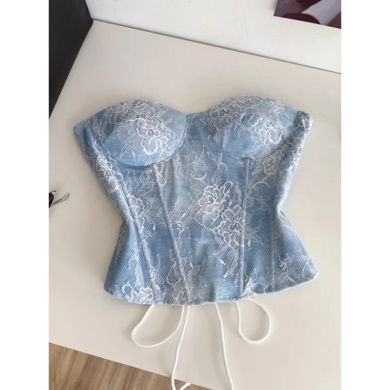 Sexy sleeveless Draw String Strapless lace slim Tanks Top Corset Bustier Camis Chic Crop Top Women Party Sling Top Y2k
Sexy sleeveless Draw String Strapless lace slim Tanks Top Corset Bustier Camis Chic Crop Top Women Party Sling Top Y2k