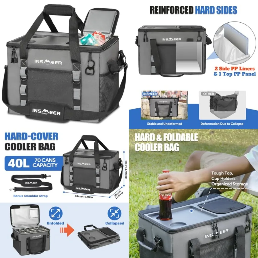 Soft Cooler Bag with Hard Shell and 2 Cup Holders, Portable 40L/70 Cans Collapsible Cooler Bags Insulated with Leakproof for Tr
Soft Cooler Bag with Hard Shell and 2 Cup Holders, Portable 40L/70 Cans Collapsible Cooler Bags Insulated with Leakproof for Tr