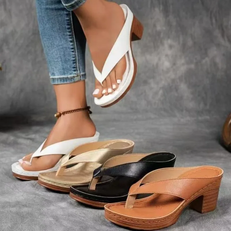 Summer Women's High Heel Shoes Designer Open Toe Flip Flops Fashion Pinch Toe Thick Heeled Sandals Women Slides Sandalias Mujer
Summer Women's High Heel Shoes Designer Open Toe Flip Flops Fashion Pinch Toe Thick Heeled Sandals Women Slides Sandalias Mujer