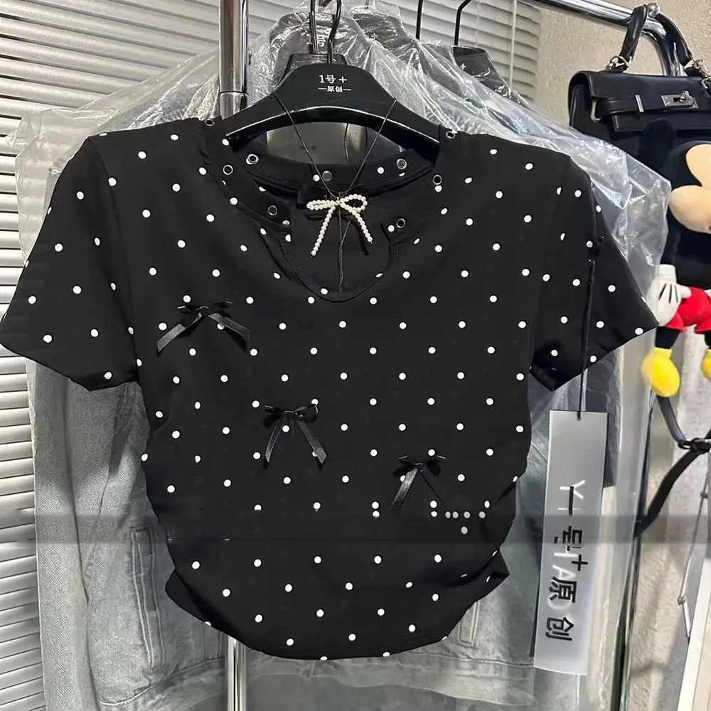 High Quality Y2K Girls Sweet T-shirt 2024 Fashion Polka Dot Ladies Soft Cotton Cropped Tops For Women Bow Tee Chic White T Shirt
High Quality Y2K Girls Sweet T-shirt 2024 Fashion Polka Dot Ladies Soft Cotton Cropped Tops For Women Bow Tee Chic White T Shirt