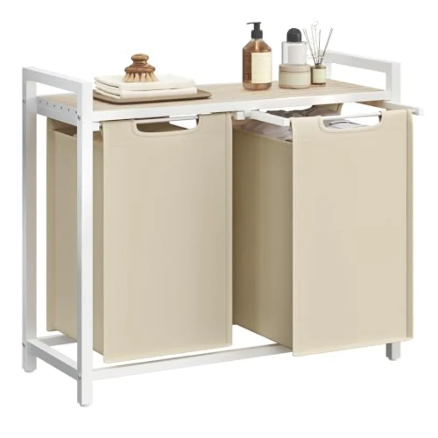 Laundry Hamper with 2 Pull-Out and Removable Bags Integrated Shelf and Durable Metal Frame 2 x 12.1 Gallon Capacity 46 L Dimens
Laundry Hamper with 2 Pull-Out and Removable Bags Integrated Shelf and Durable Metal Frame 2 x 12.1 Gallon Capacity 46 L Dimens