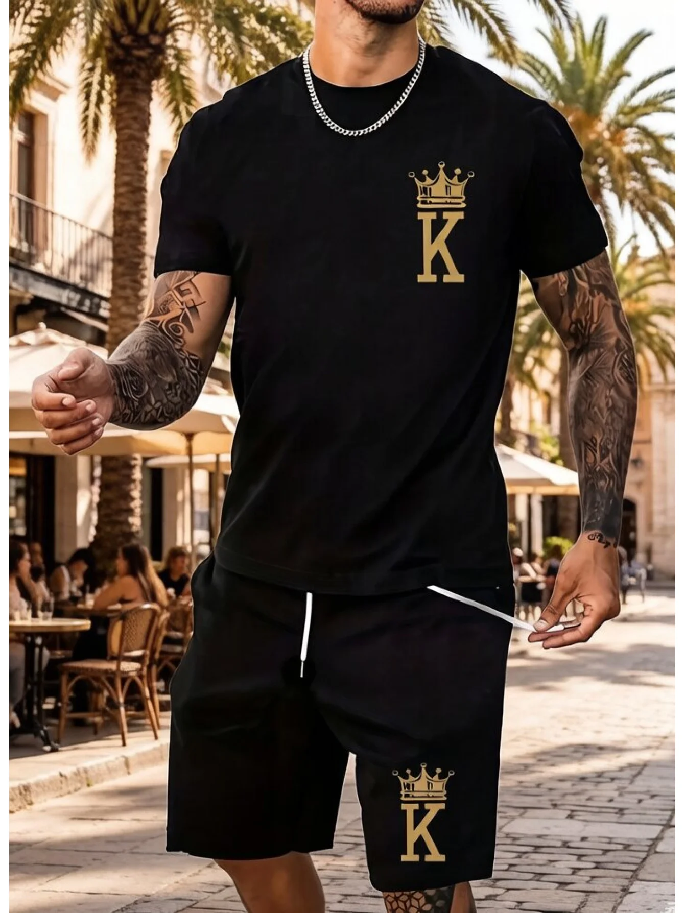 Men's Black Crown K Letter Print Casual Shorts Y2K Oversized Casual Suit Suitable for Daily and Training Wear 2026 New
Men's Black Crown K Letter Print Casual Shorts Y2K Oversized Casual Suit Suitable for Daily and Training Wear 2026 New