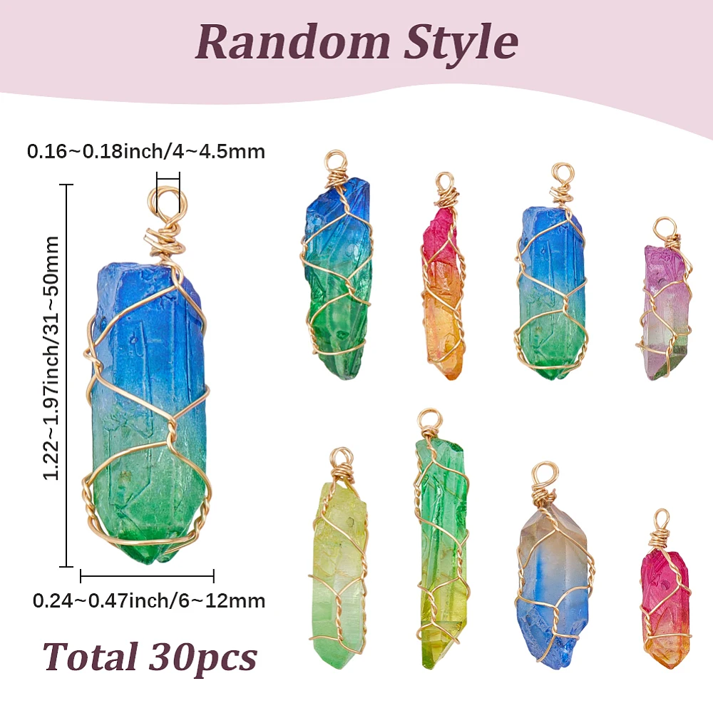 30Pcs Dyed Quartz Bead Pointed Pendants with Eco-Friendly Copper Wire Two Tone Charms Mixed Color Real 18K Gold Plated
30Pcs Dyed Quartz Bead Pointed Pendants with Eco-Friendly Copper Wire Two Tone Charms Mixed Color Real 18K Gold Plated