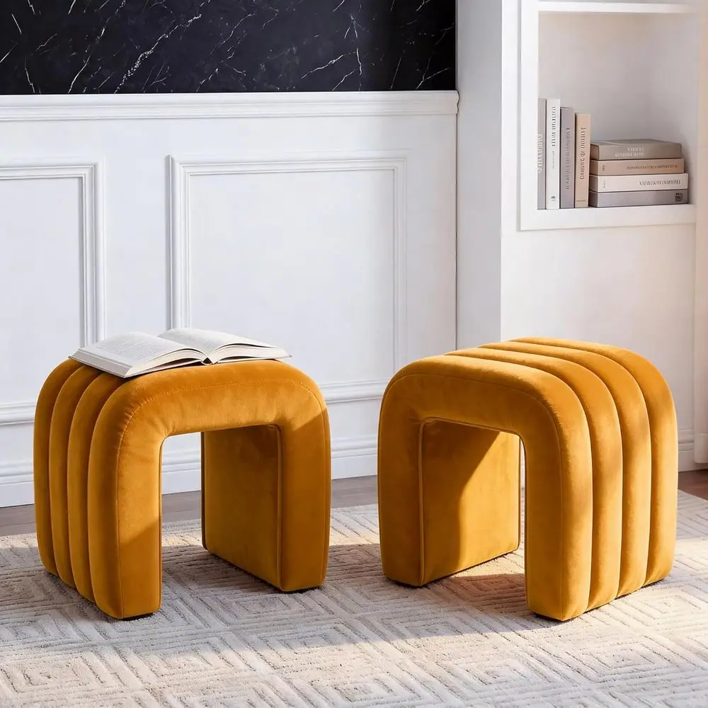 Orange Upholstered Ottoman Set: Double Vanity Stools for Entryway & Living Room
Orange Upholstered Ottoman Set: Double Vanity Stools for Entryway & Living Room