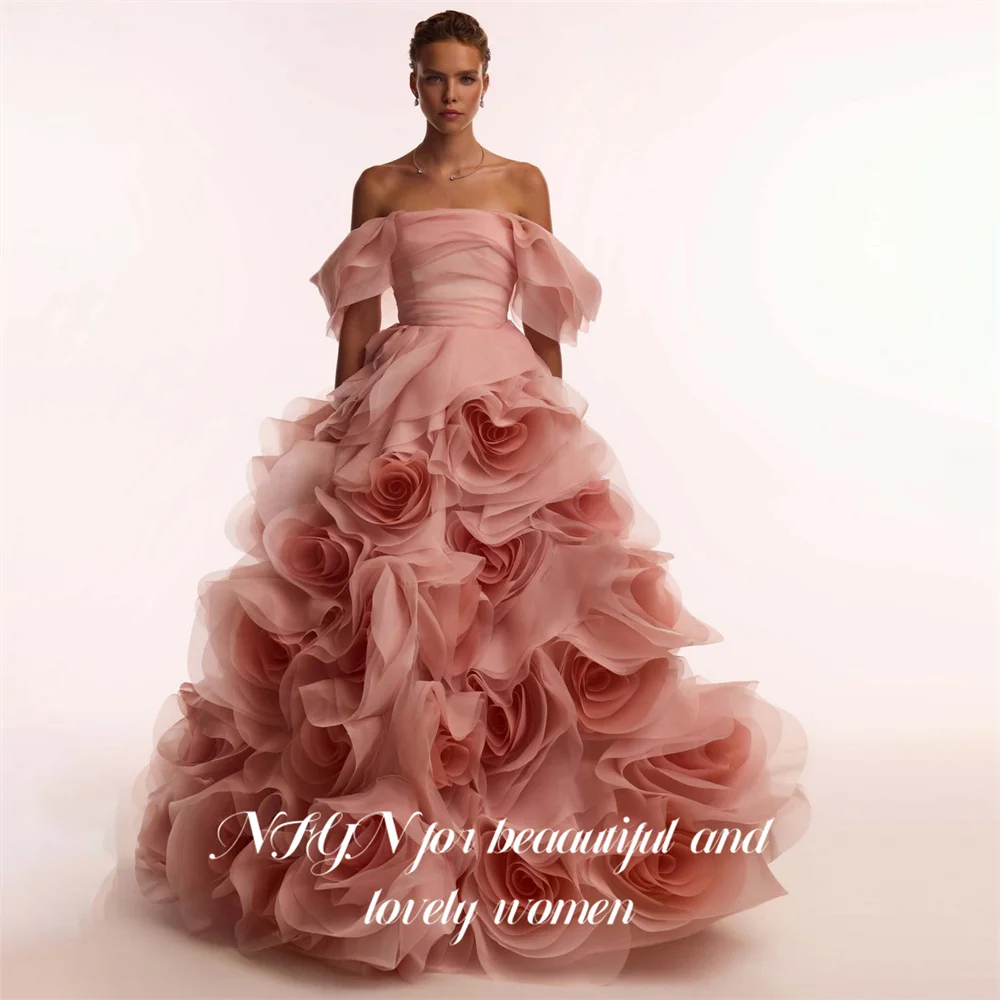 NFYN Coral Prom Dresses Off the Shoulder Short Sleeve Celebrity Dress with 3D Flowers A Line Evening Dresses Unique Customized
NFYN Coral Prom Dresses Off the Shoulder Short Sleeve Celebrity Dress with 3D Flowers A Line Evening Dresses Unique Customized
