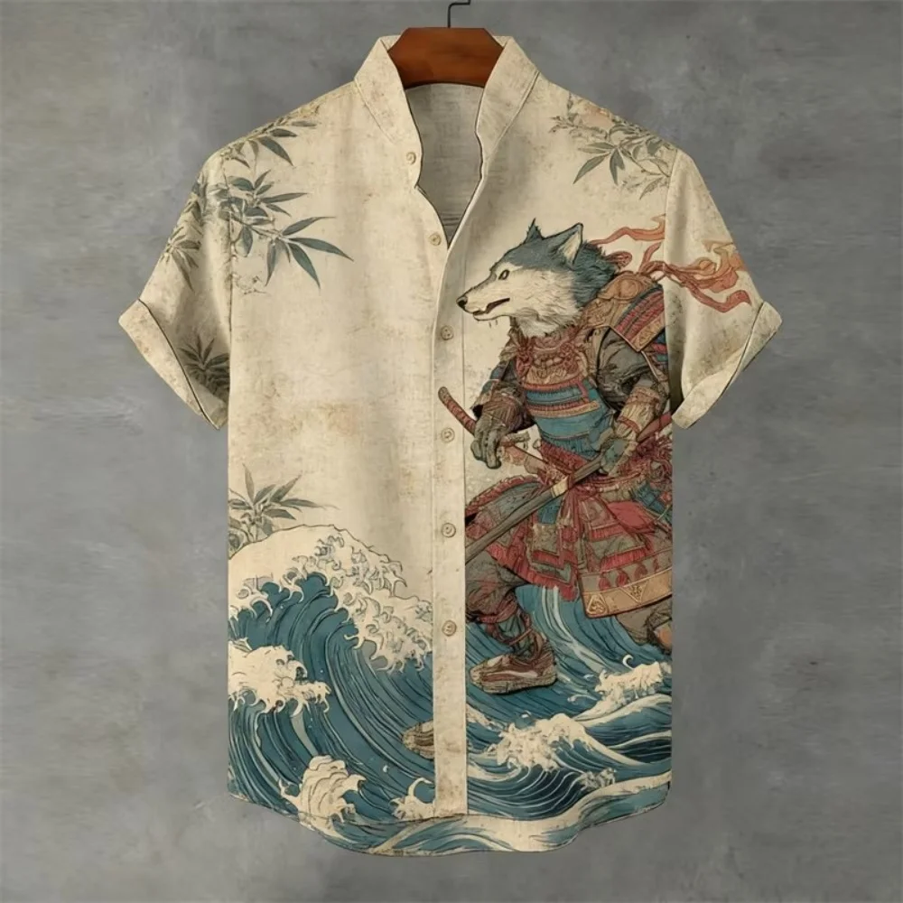 Ukiyo-e Samurai Wolf Wave Printed Stand up Collar Short Sleeve Shirt Retro Linen Blended Casual Hawaiian Plus Size Shirt
Ukiyo-e Samurai Wolf Wave Printed Stand up Collar Short Sleeve Shirt Retro Linen Blended Casual Hawaiian Plus Size Shirt