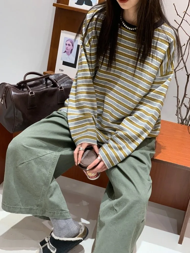 Feita Spring Comfortable Knitted Stripe round Ne Pullover Top Vintage Color Blo Loose Fit White Enhancing oulder Drop S...
Feita Spring Comfortable Knitted Stripe round Ne Pullover Top Vintage Color Blo Loose Fit White Enhancing oulder Drop S...