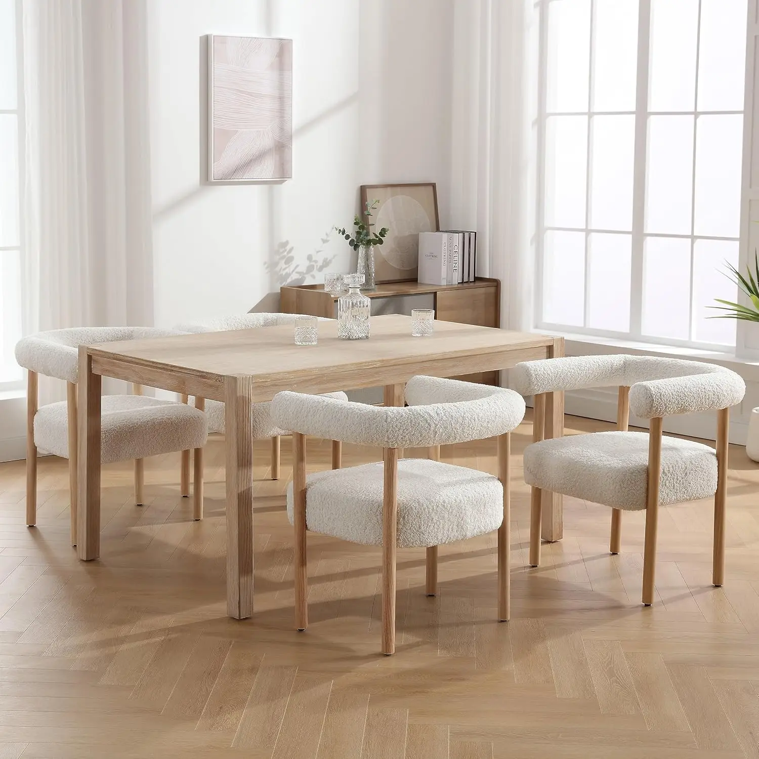 White Boucle Dining Chairs Set of 4, Modern Upholstered Dining Chairs, Curved Backrest Kitchen Dining Room Chairs, Customized
White Boucle Dining Chairs Set of 4, Modern Upholstered Dining Chairs, Curved Backrest Kitchen Dining Room Chairs, Customized