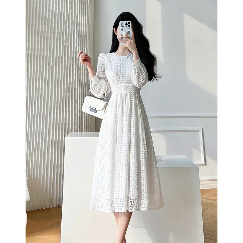 Lace Long Sleeves White Midi Dresses for Women 2024 New Autumn French Elegant Fashion Evening Wedding Party Robe Female Clothing
Lace Long Sleeves White Midi Dresses for Women 2024 New Autumn French Elegant Fashion Evening Wedding Party Robe Female Clothing