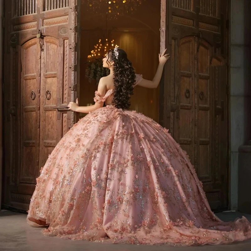 Pink Sequins Ball Gown Quinceanera Dress Tulle Gold Appliques Flowers Beads Off Shoulder Sweet 15 16 Birthday Party Formal
Pink Sequins Ball Gown Quinceanera Dress Tulle Gold Appliques Flowers Beads Off Shoulder Sweet 15 16 Birthday Party Formal