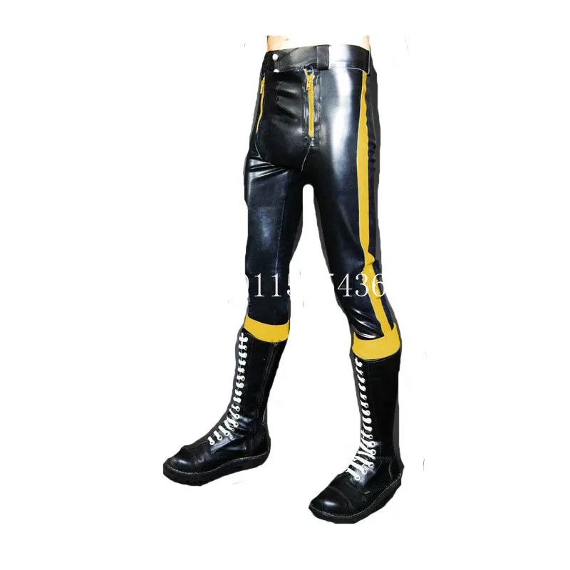 Latex Pants Rubber Man Fashion Black Pants Handsome Black with Yellow Trousers with Front Zipper Size XXS-XXL
Latex Pants Rubber Man Fashion Black Pants Handsome Black with Yellow Trousers with Front Zipper Size XXS-XXL