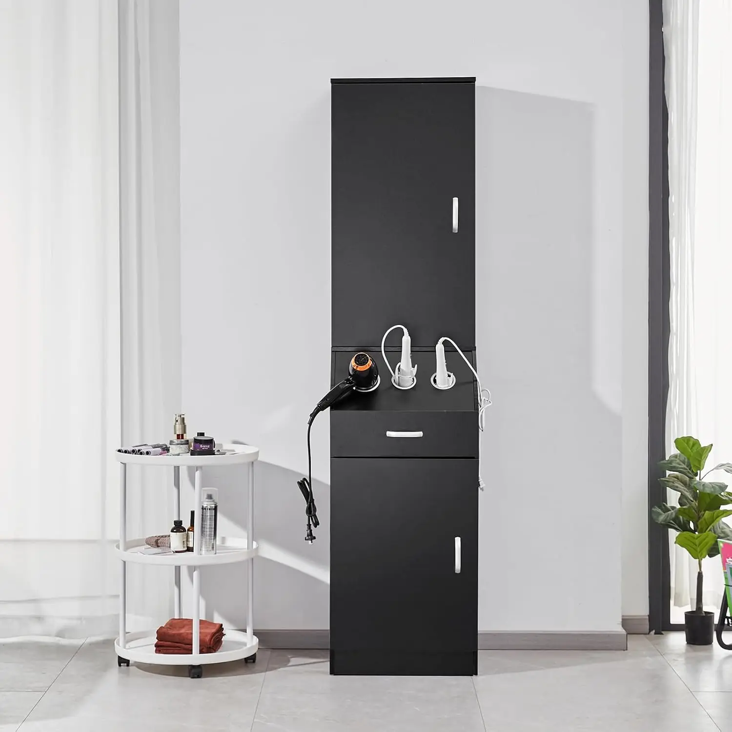 Storage Cabinet Barber Station with 3 Dryer Holders & Drawer, Salon Spa Use, Custom
Storage Cabinet Barber Station with 3 Dryer Holders & Drawer, Salon Spa Use, Custom