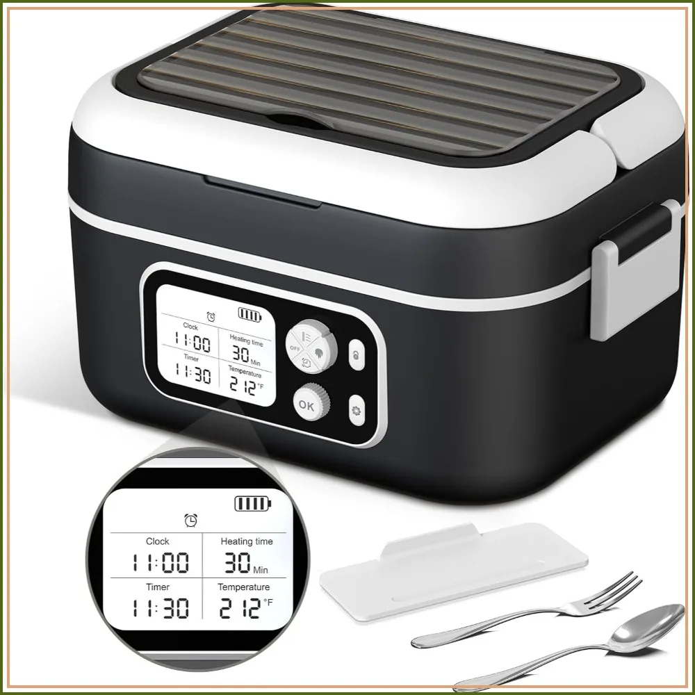 Cordless Electric Heated Lunch Box, 1.5L 100W Self-Heating Food Warmer with Removable Divider, Spoon, Fork, BPA Free, Portable for Car Travel Office
Cordless Electric Heated Lunch Box, 1.5L 100W Self-Heating Food Warmer with Removable Divider, Spoon, Fork, BPA Free, Portable for Car Travel Office