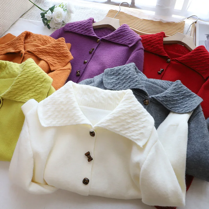 Red Doll Collar Knitted Sweater Coat Women's Autumn Winter ort Loose Cardigan Top Korean Sle Regular Fit Long Sve
Red Doll Collar Knitted Sweater Coat Women's Autumn Winter ort Loose Cardigan Top Korean Sle Regular Fit Long Sve