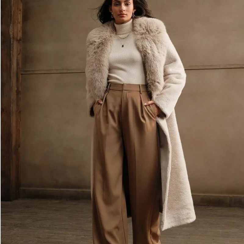 Fluffy Top Coats Women's Faux Fur Coat 2025 Winter Autumn Casual Long Length with Lapel & Faux Rabbit Fur Collar Warm Outwear
Fluffy Top Coats Women's Faux Fur Coat 2025 Winter Autumn Casual Long Length with Lapel & Faux Rabbit Fur Collar Warm Outwear