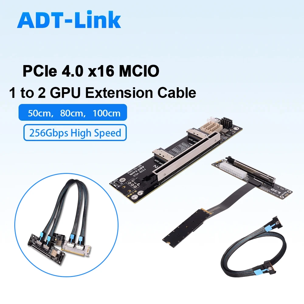 ADT-Link PCIe 4.0 x16 MCIO Splitter Extension Cable 1 to 2 Gen4 256Gbps GPU Riser PCIe 4.0 x8x8 Split Riser Card for SFF GPU
ADT-Link PCIe 4.0 x16 MCIO Splitter Extension Cable 1 to 2 Gen4 256Gbps GPU Riser PCIe 4.0 x8x8 Split Riser Card for SFF GPU