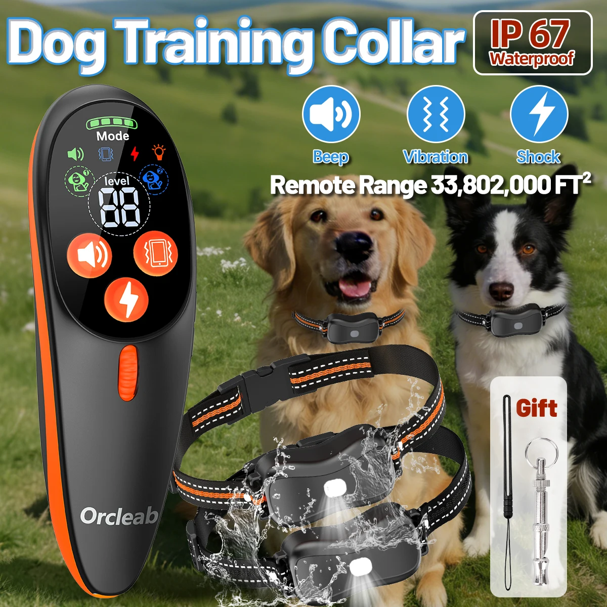 ORCLEAB Electric Dog Training Collar Remote Control IP67 Waterproof Dog Bark Collar Pet Rechargeable Flashlight All Size Dogs
ORCLEAB Electric Dog Training Collar Remote Control IP67 Waterproof Dog Bark Collar Pet Rechargeable Flashlight All Size Dogs
