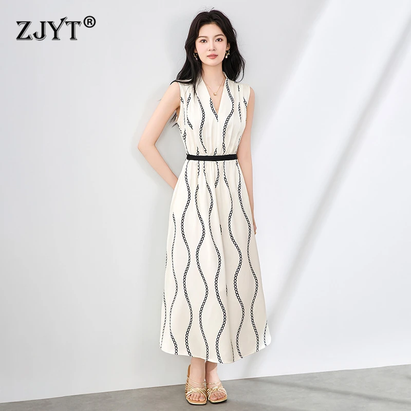 ZJYT Summer Fashion Geometric Print Sleeveless Dress Women 2025 New Designer V Neck Casual Midi White Black Dresses Female Robe
ZJYT Summer Fashion Geometric Print Sleeveless Dress Women 2025 New Designer V Neck Casual Midi White Black Dresses Female Robe