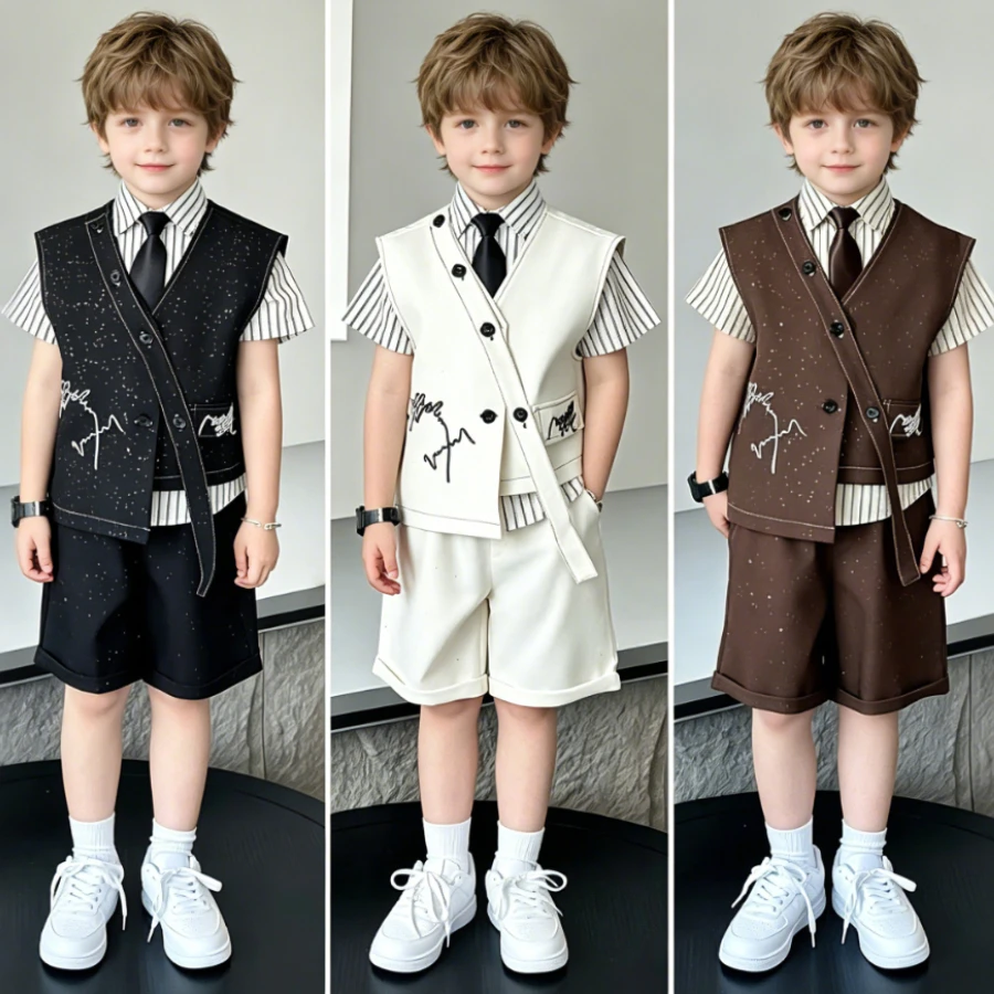 Boys Brown Asymmetrical Vest Suit Set 4Pcs Summer Formal Streetwear Outfit for Kids Toddlers Wedding Ring Bearer Pageant 2-12 Y
Boys Brown Asymmetrical Vest Suit Set 4Pcs Summer Formal Streetwear Outfit for Kids Toddlers Wedding Ring Bearer Pageant 2-12 Y