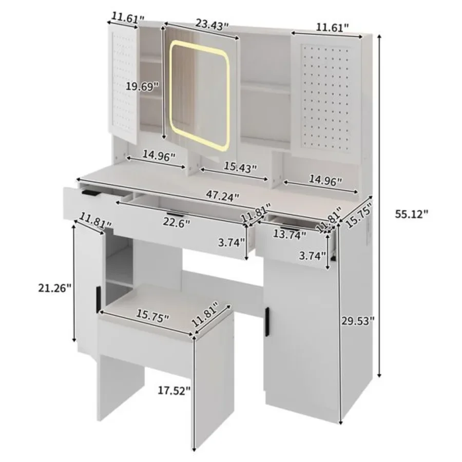 Large Vanity Table Set with LED Lighted Mirror and 2 DIY Pegboards 5 Hooks Vanity Desk with Charging Station Makeup Table with
Large Vanity Table Set with LED Lighted Mirror and 2 DIY Pegboards 5 Hooks Vanity Desk with Charging Station Makeup Table with