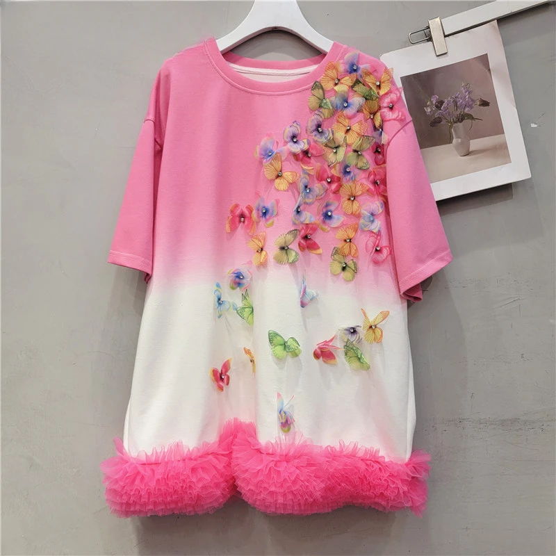 European Style 2024 Summer New Fashion Round Neck Heavy Industry Beads Flowers Mesh Gradient Loose Long Casual T-Shirt Women
European Style 2024 Summer New Fashion Round Neck Heavy Industry Beads Flowers Mesh Gradient Loose Long Casual T-Shirt Women