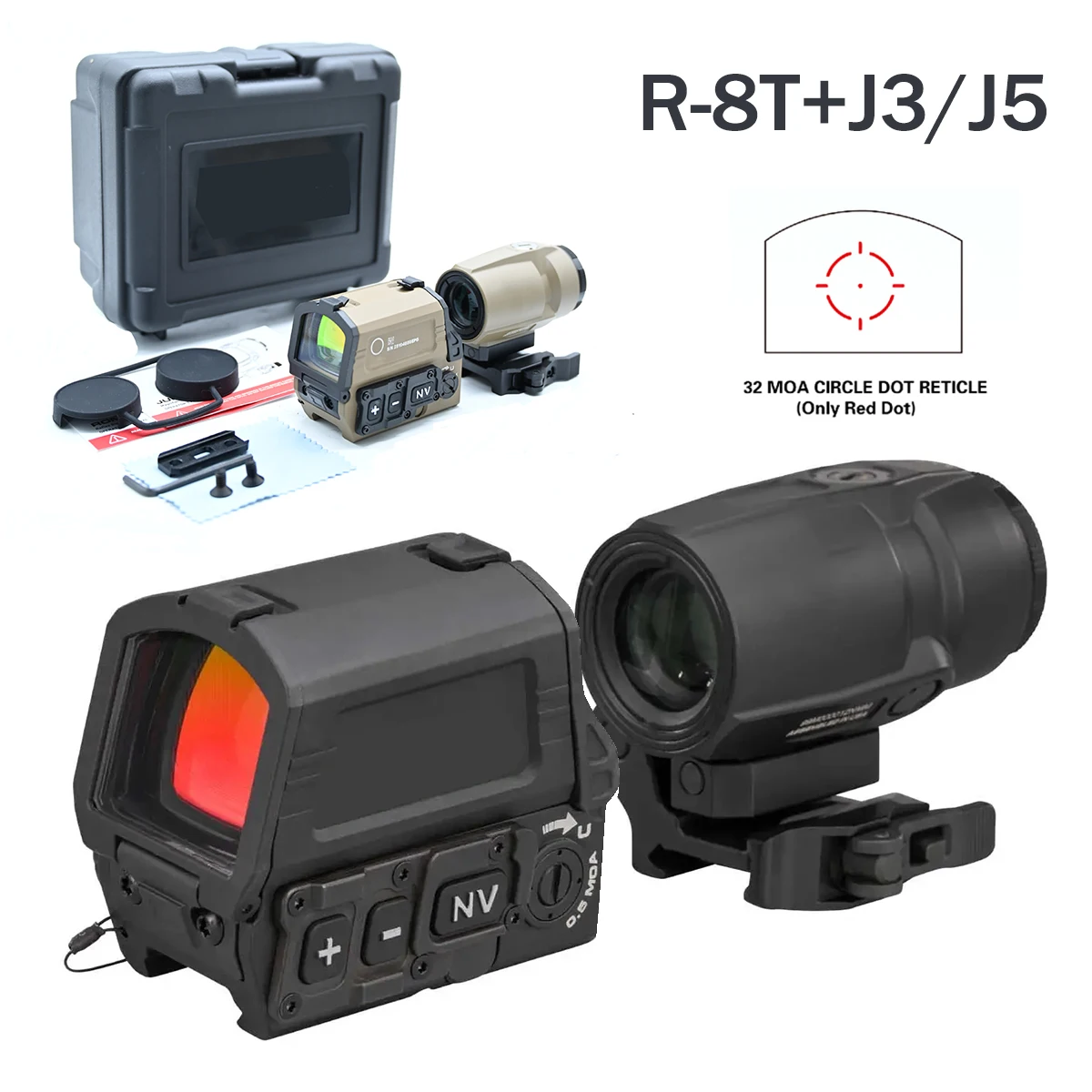 R-8T+J3T Tactical Red Dot Sight 3X Magnifying Scope with NV Function Motion Sensing Optic Hunting Scope
R-8T+J3T Tactical Red Dot Sight 3X Magnifying Scope with NV Function Motion Sensing Optic Hunting Scope
