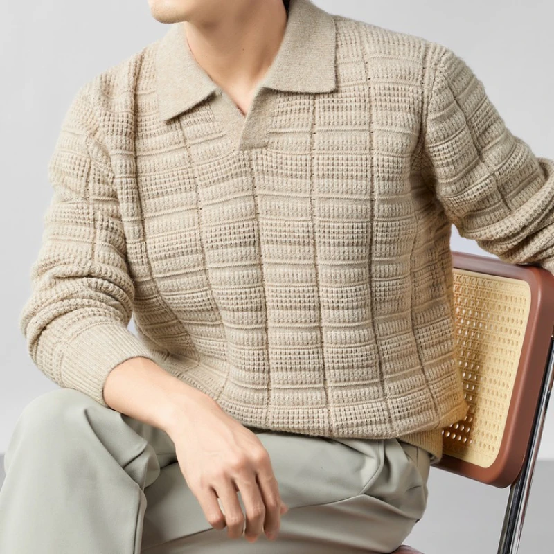 Трикотажная рубашка-поло с длинными рукавами в стиле Old Money — мужской текстурированный свитер с воротником чайки в деловом повседневном стиле
Трикотажная рубашка-поло с длинными рукавами в стиле Old Money — мужской текстурированный свитер с воротником чайки в деловом повседневном стиле 