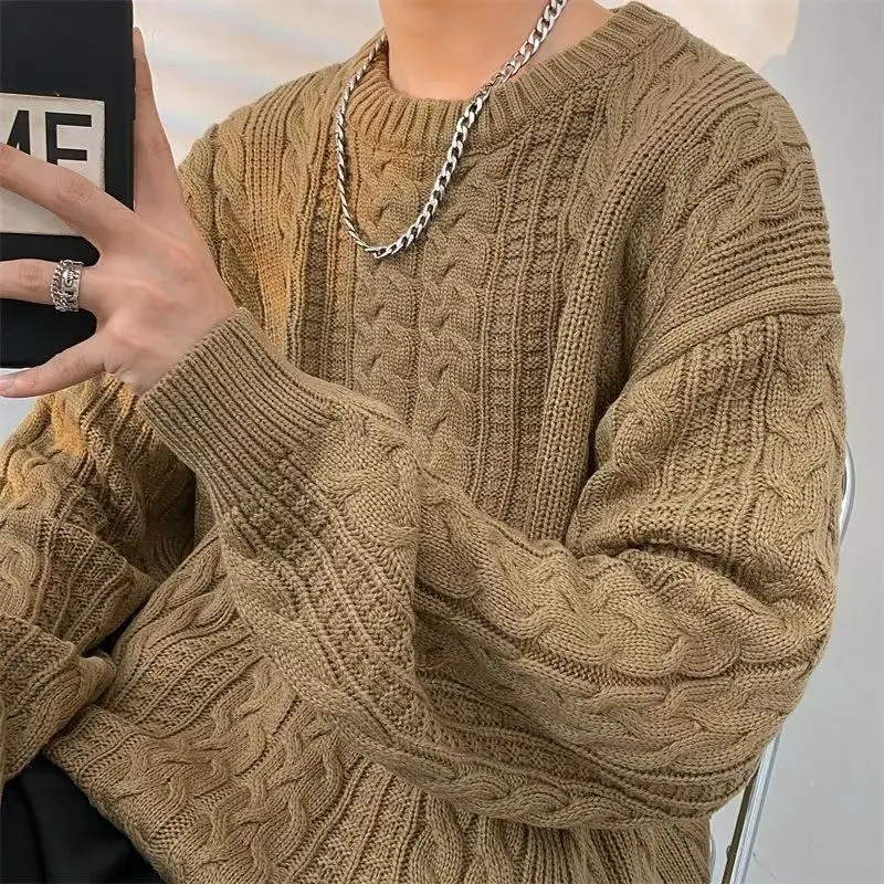 Twist Sweater Men Spring and Autumn New Spliced pullovers O-Neck Fashion Solid Color Loose Casual Long-sleeved Knitted Top 
Twist Sweater Men Spring and Autumn New Spliced pullovers O-Neck Fashion Solid Color Loose Casual Long-sleeved Knitted Top