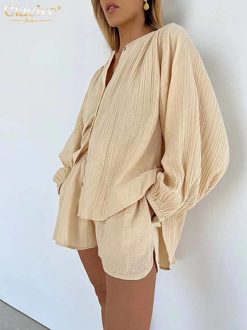 Clacive Elegant Long Sleeve Blouse Set Of Two Fashion Pieces For Women Summer Apricot Shorts Set Casual Loose Suits With Shorts
Clacive Elegant Long Sleeve Blouse Set Of Two Fashion Pieces For Women Summer Apricot Shorts Set Casual Loose Suits With Shorts