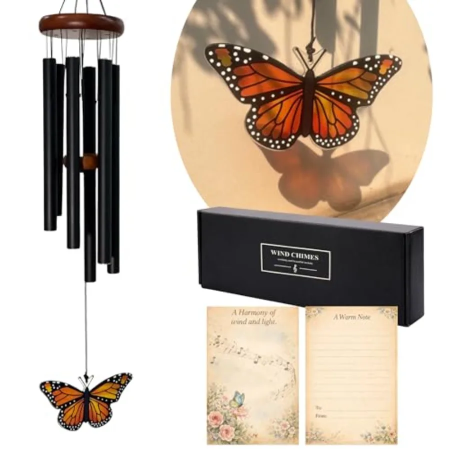 Outdoor monarch butterfly wind chimes: glass pendant, deep tone, memorial garden porch decor for women, Mother's Day, grandma
Outdoor monarch butterfly wind chimes: glass pendant, deep tone, memorial garden porch decor for women, Mother's Day, grandma