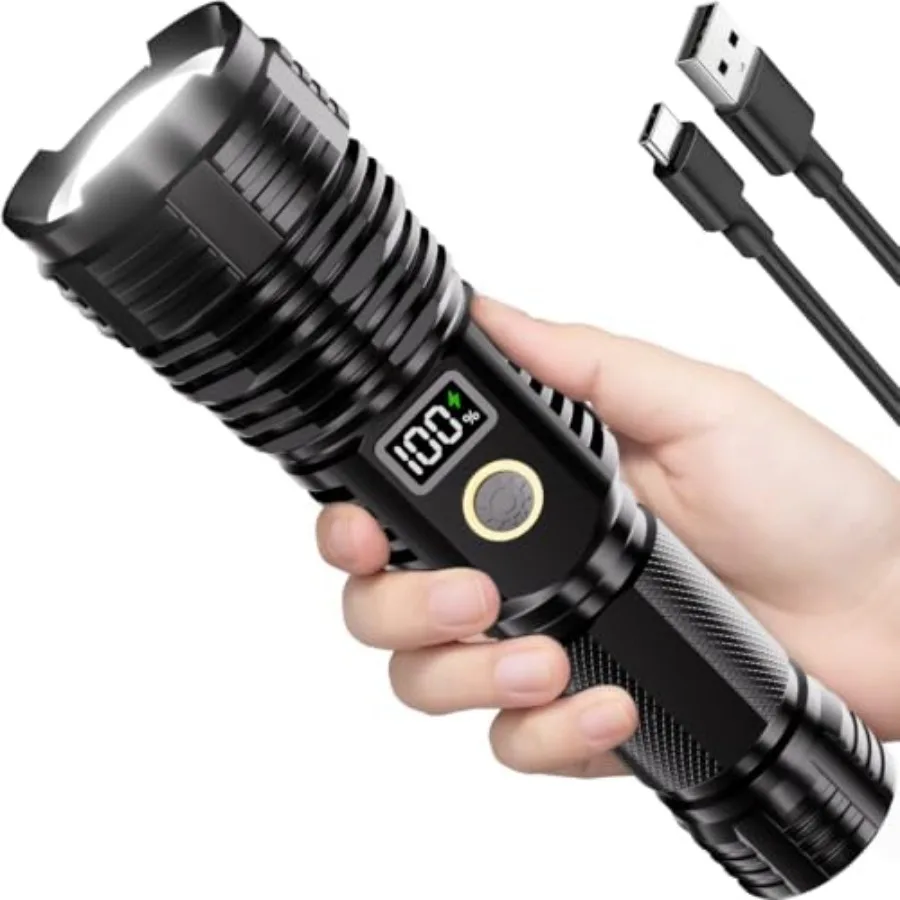 Flashlights High Lumens Rechargeable, 100, 000LM LED Super Bright Flash Light, Zoomable Linternas with LCD Digital Display, 5 M
Flashlights High Lumens Rechargeable, 100, 000LM LED Super Bright Flash Light, Zoomable Linternas with LCD Digital Display, 5 M