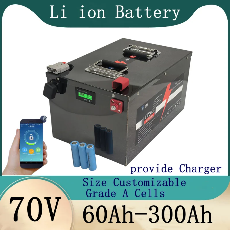 72V Lithium Battery with Bluetooth APP BMS 100Ah 200Ah 300Ah Li-ion for Scooter Motorcycle Tricycle Hybrids inverter
72V Lithium Battery with Bluetooth APP BMS 100Ah 200Ah 300Ah Li-ion for Scooter Motorcycle Tricycle Hybrids inverter