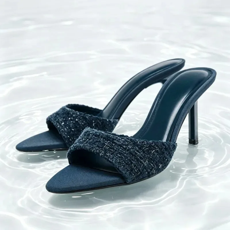 Luxury Designers High Heels for Women Unique Pointed Blue Cotton Slide Sandals Sexy Open Toe Evening Dress Shoe Zapatos De Mujer
Luxury Designers High Heels for Women Unique Pointed Blue Cotton Slide Sandals Sexy Open Toe Evening Dress Shoe Zapatos De Mujer