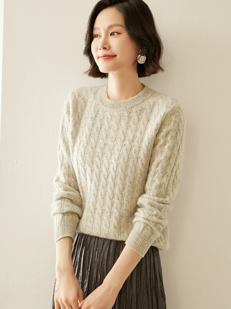 Woman Clothes Chic Retro Cable Stitch Basics Sweater Autumn Winter Thick Pullover Soft Warm 100% Cashmere Knitwear Female Tops
Woman Clothes Chic Retro Cable Stitch Basics Sweater Autumn Winter Thick Pullover Soft Warm 100% Cashmere Knitwear Female Tops