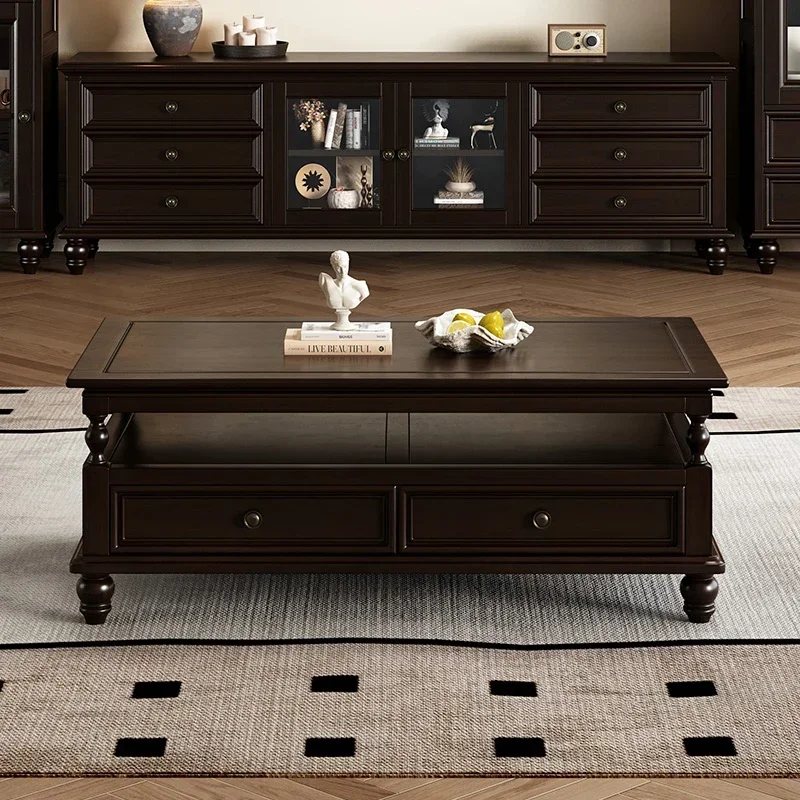 American all-solid wood coffee table TV cabinet combination living room pure solid wood retro black walnut small apartment
American all-solid wood coffee table TV cabinet combination living room pure solid wood retro black walnut small apartment