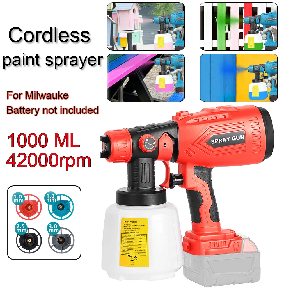 1000ML Cordless Paint Sprayer For Milwauke Li-ion Battery Electric Spray Paint Gun For Home Painting Furniture DIY (Not Battery)
1000ML Cordless Paint Sprayer For Milwauke Li-ion Battery Electric Spray Paint Gun For Home Painting Furniture DIY (Not Battery)