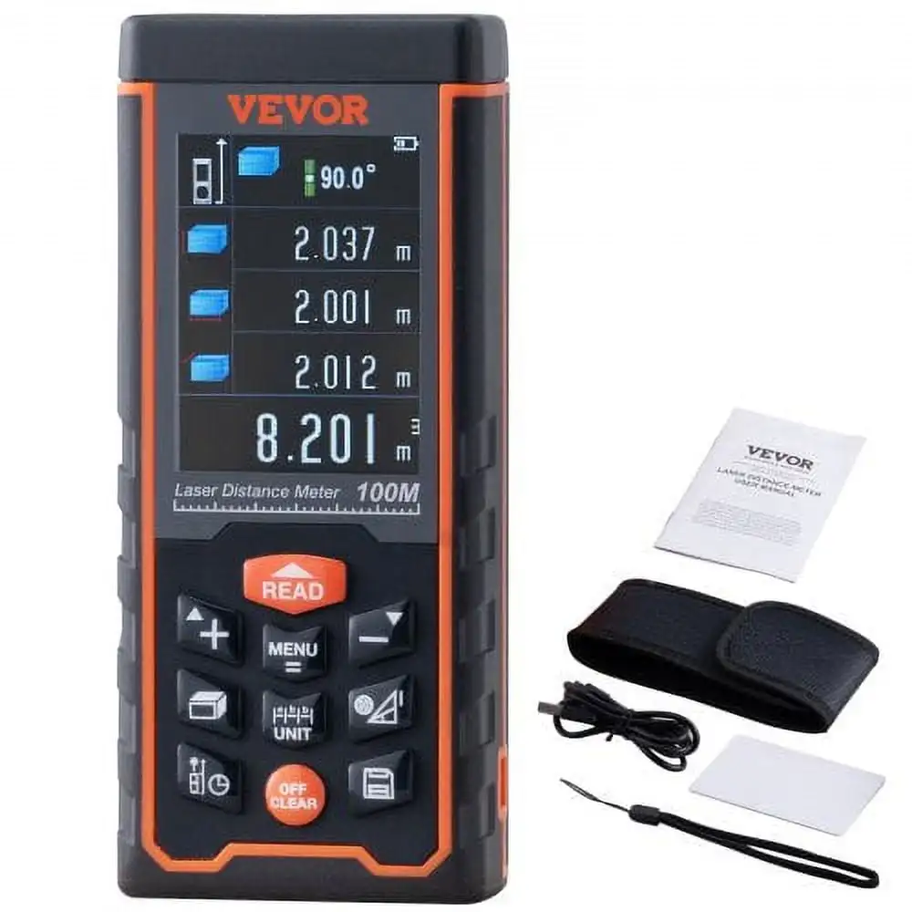 Laser Measure, 328 ft, 1/16'' Accuracy Laser Distance Measure with 100-Group Storage, ft/m/in/ft+in, 2.4'' Colorlit LCD Screen
Laser Measure, 328 ft, 1/16'' Accuracy Laser Distance Measure with 100-Group Storage, ft/m/in/ft+in, 2.4'' Colorlit LCD Screen