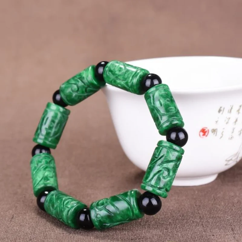 Natural Jade Men's and Women's Bracelet Jadeite Dry Green Round Column Bead Bracelet Iron Dragon Raw Barrel Bead Men's Bracelet
Natural Jade Men's and Women's Bracelet Jadeite Dry Green Round Column Bead Bracelet Iron Dragon Raw Barrel Bead Men's Bracelet